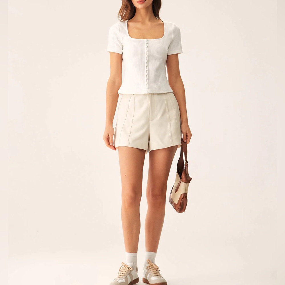 Rihoas White Square Neck Ribbed Knit Tee - Picture 4 of 6